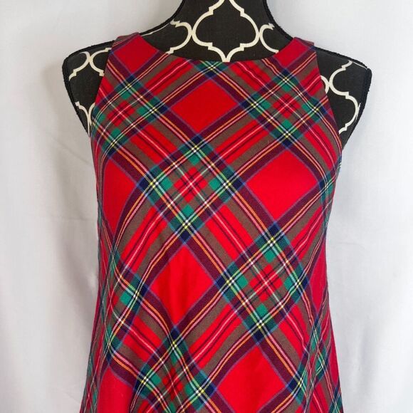 Vineyard Vines Red Tartan Plaid Sleeveless Aline Preppy Wool Blend Dress Size 4 - Picture 2 of 9